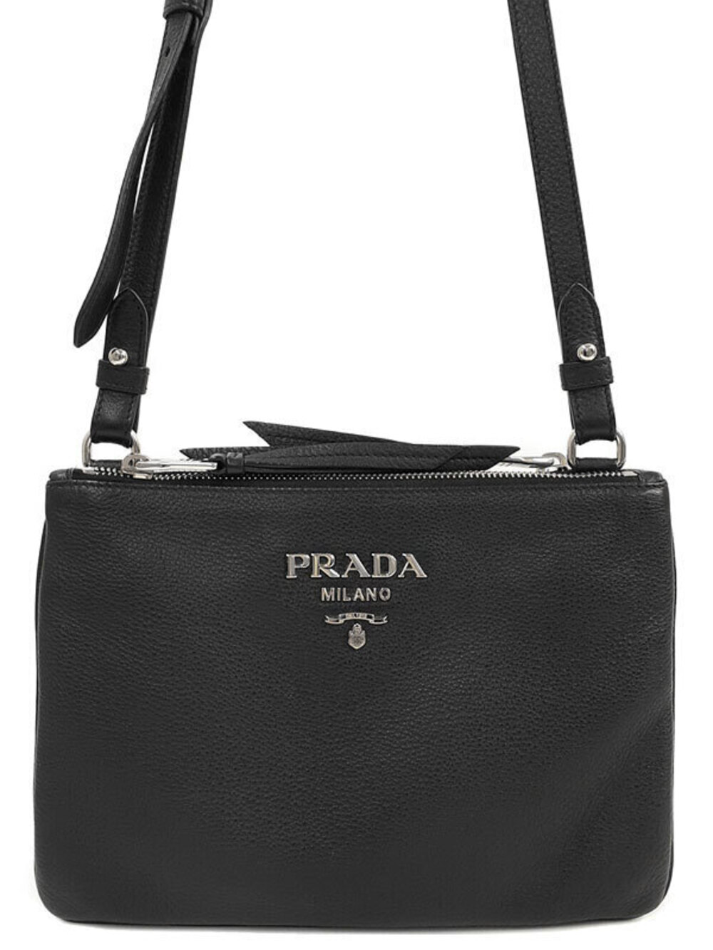 Prada Vitello Daino leather double zip crossbody bag Black